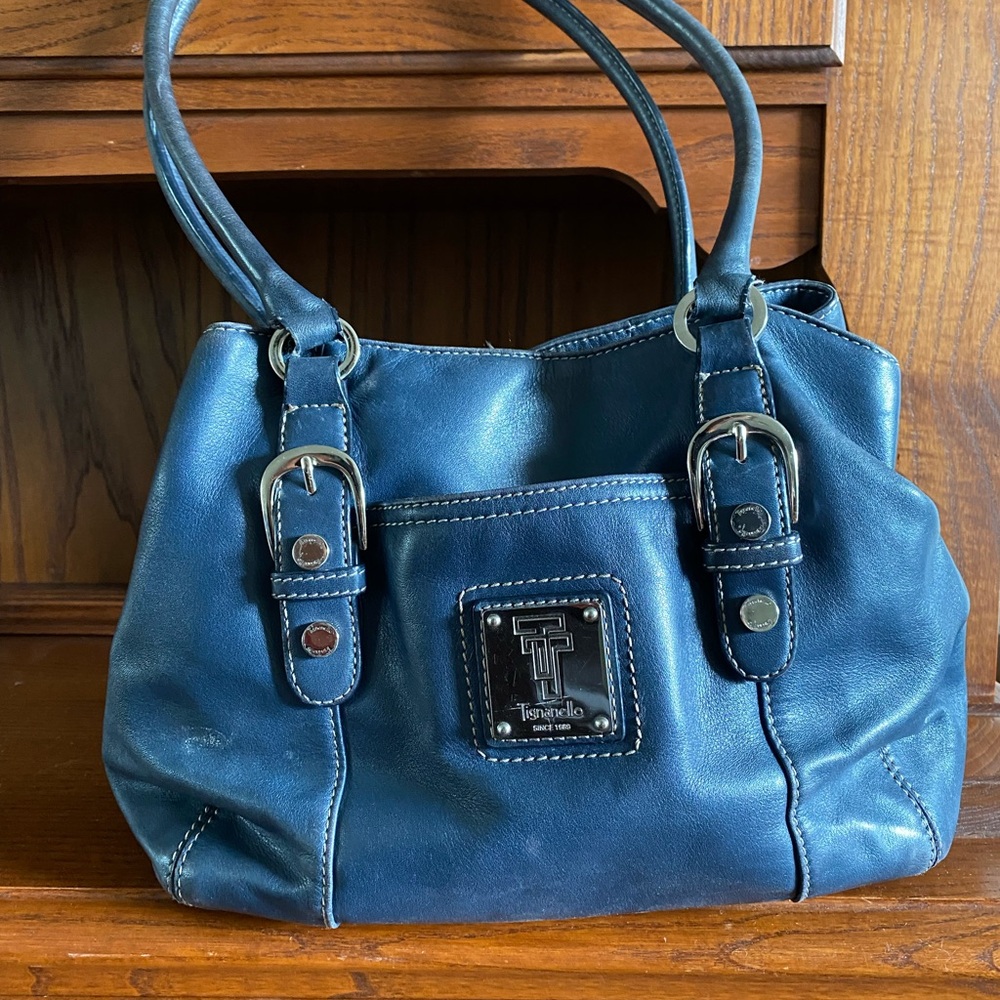 Tignanello Navy Leather Shoulder Bag